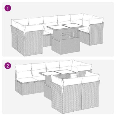 8-delige Loungeset met kussens poly rattan acacia grijs
