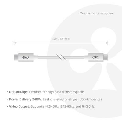 club3D CAC-1572 USB-C-kabel USB 4.0 USB-C stekker 1.20 m Wit club3D CAC-1572 USB-C-kabel USB 4.0 USB-C stekker 1.20 m Wit