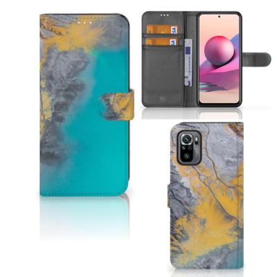 Xiaomi Redmi Note 10S | 10 4G | Poco M5s | Bookcase | Marble Blue Gold Xiaomi Redmi Note 10S | 10 4G | Poco M5s | Bookcase | Marble Blue Gold