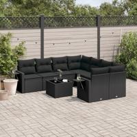 9-delige Loungeset met kussens poly rattan zwart - thumbnail