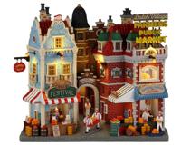 Lemax dutch cheese festival and farmers market verlichte facade Caddington Village 2022 - thumbnail