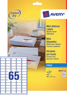 Etiket Avery J8651-10 38.1x21.2mm wit 650 etiketten