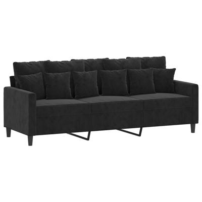 3-delige Loungeset met kussens fluweel zwart - thumbnail