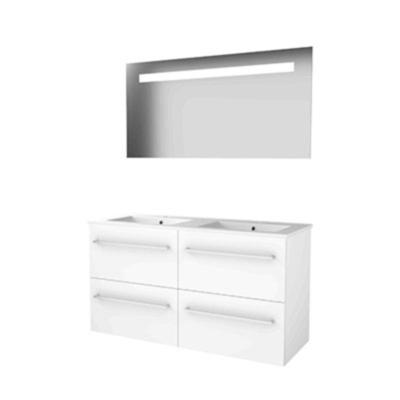 Basic-Line Economic 46 Badkamermeubelset - 120 x 46 cm - Met Grepen - 4 Lades - Keramische Wastafel - 2 Kraangaten - Spiegel met LED Verlichting - Ice White