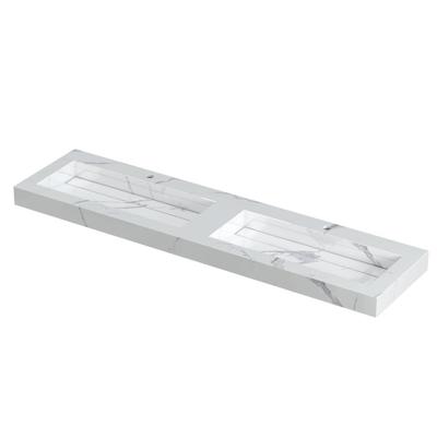 INK Pitch Wastafel Keramische Slab Bak Dubbel met Drain en Front en Side Skirts 2 Kraangaten - 1800x450x90 mm - Statuario Glans