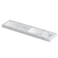 INK Pitch Wastafel Keramische Slab Bak Dubbel met Drain en Front en Side Skirts 2 Kraangaten - 1800x450x90 mm - Statuario Glans - thumbnail