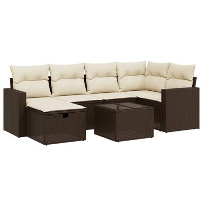 6-delige Loungeset met kussens poly rattan bruin - thumbnail