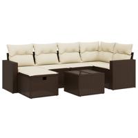 6-delige Loungeset met kussens poly rattan bruin - thumbnail