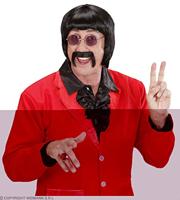 Popster sixtees pruik met snor en bril - thumbnail