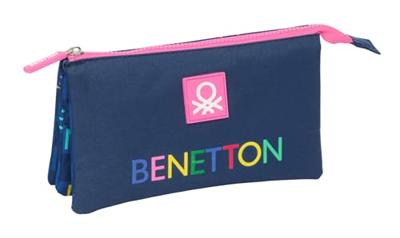 Pennenetui met 3 vakken Benetton Damero Marineblauw 22 x 12 x 3 cm