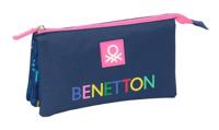 Pennenetui met 3 vakken Benetton Damero Marineblauw 22 x 12 x 3 cm - thumbnail