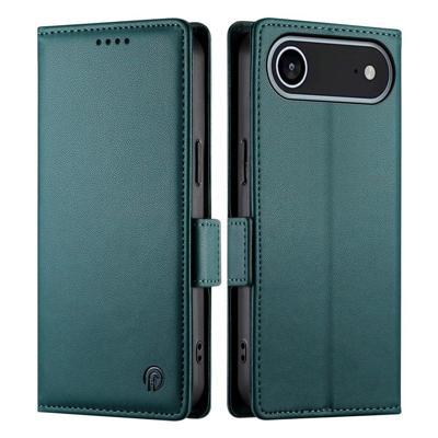Lunso iPhone 17 Air hoesje - PU leren Bookcase met ruimte voor pasjes - Groen