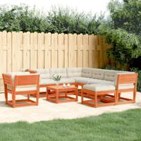 8-delige Loungeset met kussens massief grenenhout wasbruin - thumbnail