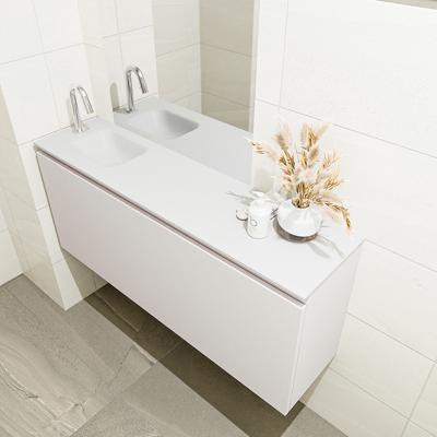 MONDIAZ OLAN 120cm toiletmeubel linen. LEX wastafel talc links 1 kraangat