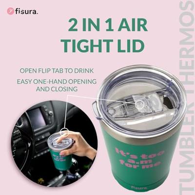 Koffiemok thermosbeker "Its too am for me" green