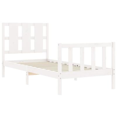Bedframe met hoofdbord massief hout wit - thumbnail