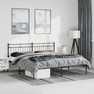 Bedframe met hoofdbord metaal zwart 193x203 cm