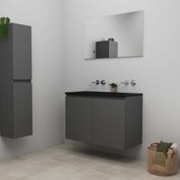 On-Line Badkamermeubelset - 100 cm - Bouwpakket - Greeploze Ladestructuur - Acryl Wastafel - zonder Kraangat - Spiegel - Mat Antraciet - thumbnail