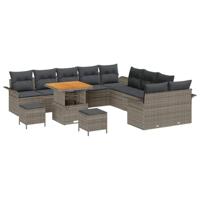 Tuinbankenset met kussen 13 pcs Grijs poly rattan - thumbnail