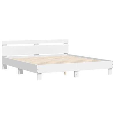 Bedframe met hoofdeinde bewerkt hout wit 200x200 cm