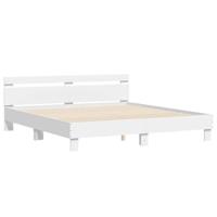Bedframe met hoofdeinde bewerkt hout wit 200x200 cm - thumbnail