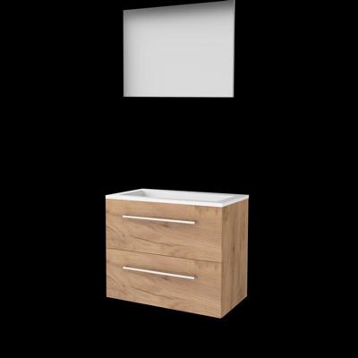 Basic-Line Basic 46 Badkamermeubelset - 80 x 46 cm - Met Grepen - 2 Lades - Acryl Wastafel - 1 Kraangat - Spiegel - Whisky Oak