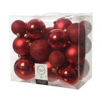Decoris kerstballen set Plastic 26st kerstrood 6-8-10cm - thumbnail