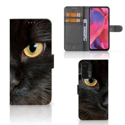 OPPO A54 5G | A74 5G | A93 5G | Telefoonhoesje | Met pasjeshouder | Zwarte Kat
