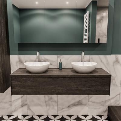 Mondiaz Lush Barco badmeubel eiken Dark brown 150 cm 1 lade mdf 2 waskommen beide zijden 2 kraangaten Mondiaz Lush Barco badmeubel eiken Dark brown 150 cm 1 lade mdf 2 waskommen beide zijden 2 kraangaten
