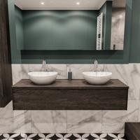 Mondiaz Lush Barco badmeubel eiken Dark brown 150 cm 1 lade mdf 2 waskommen beide zijden 2 kraangaten - thumbnail