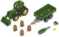 Theo Klein John Deere trekker met voorlader en transport aanhanger 1:24 - thumbnail