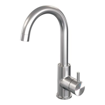 Wastafelmengkraan Brauer Brushed Edition Coldstart Opbouw Hoog Gebogen Korte Ronde Hendel Geborsteld RVS PVD Brauer