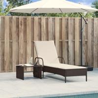 Ligbed met wielen en kussen poly rattan bruin - thumbnail