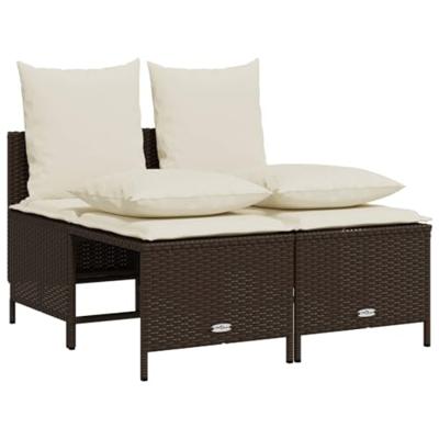 4-delige Loungeset met kussens poly rattan bruin