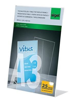 Sigel TA213 TA213 Tafelstatief L-vorm Voor papierformaat: DIN A3 Glas (helder) 1 stuk(s)
