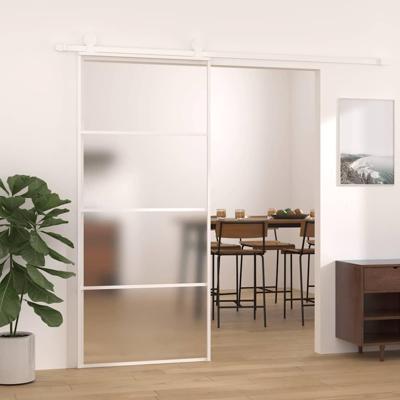 Schuifdeur 90x205 cm mat ESG-glas en aluminium wit