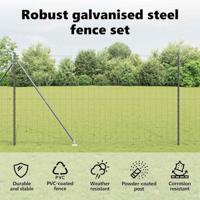 VidaXL Hek met paal grijs 1,6 x 10 m staal en pvc - thumbnail