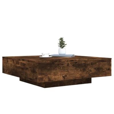 Salontafel 100x100x31 cm bewerkt hout gerookt eikenkleurig