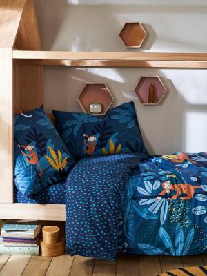 JUNGLE NIGHT kinderset dekbedovertrek + kussensloop blauw/meerkleurig