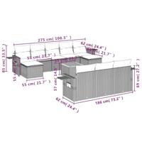 11-delige Loungeset met kussens poly rattan grijs - thumbnail
