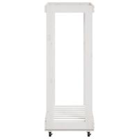 Houtblokhouder met wielen 76,5x40x108 cm massief grenenhout wit - thumbnail