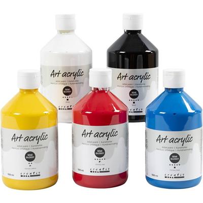 Creativ Company Acryl verf, semi-glanzend, primair kleuren, 5x500 ml/ 1 doos
