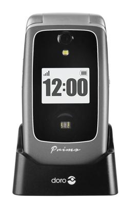 Primo 418 by Doro grafiet GSM grote toetsen mobiele telefoon met groot kleurendisplay, valsensor, zaklamp, FM-radio, kalender, incl. tafellaadstation grafiet