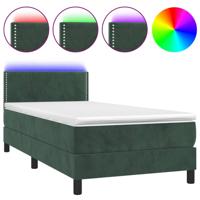 Boxspring met matras en LED fluweel donkergroen 100x200 cm - thumbnail