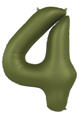 Folieballon Cijfer 4 Olijfgroen Mat (86cm)