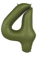 Folieballon Cijfer 4 Olijfgroen Mat (86cm) - thumbnail