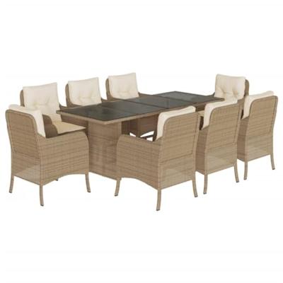 9-delige Tuinset met kussens poly rattan beige