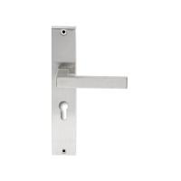 Hardbrass Deurkruk Phoenix op rechthoekig langschild profielcilindergat 55mm - RVS - thumbnail