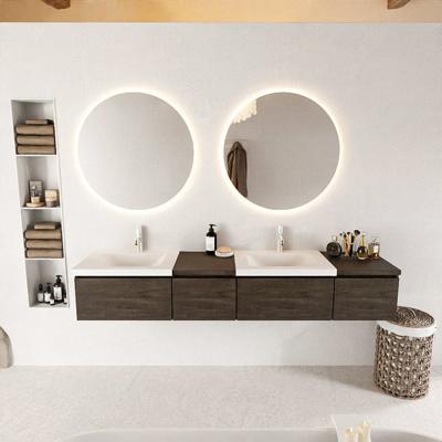 MONDIAZ BUKLA 200cm badmeubel met module 40 links kleur Dark Brown met 4 lades. Wastafel CLOUD dubbel 2 kraangaten kleur Talc.