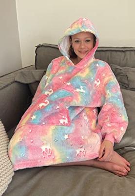 Draagbare deken met capuchon & mouwen - kind - unicorn glow
